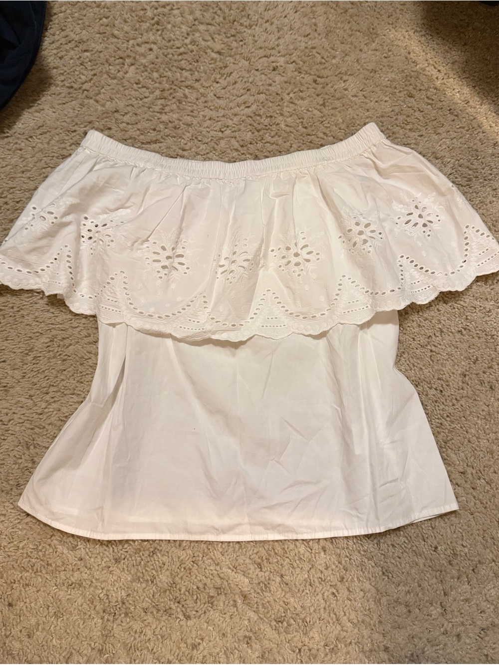 Draper James x Net-a-Porter Eyelet Off-Shoulder White Top 100% Cotton Sz S